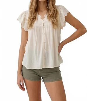 NEW DOE AND RAE embroidery scalloped detail top in cream